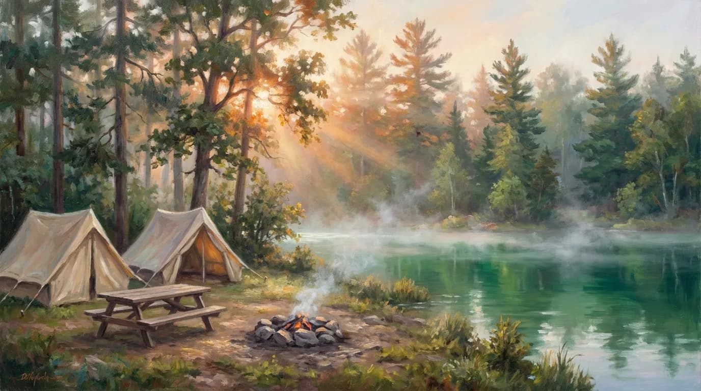 Children playing at summer camp by a lake